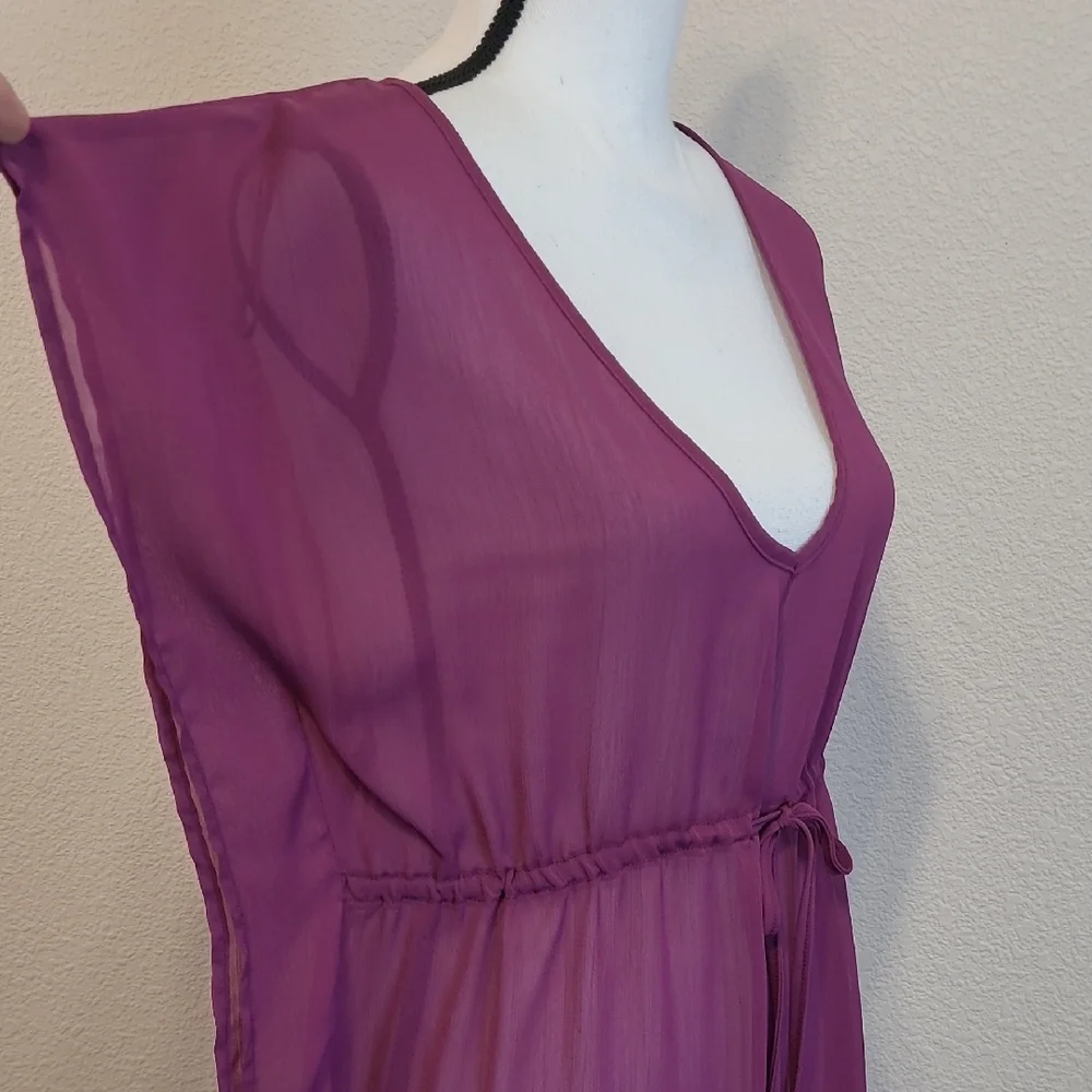 Purple Sheer V-Neck Swim Suit Cover Up M - Picture 4 of 4